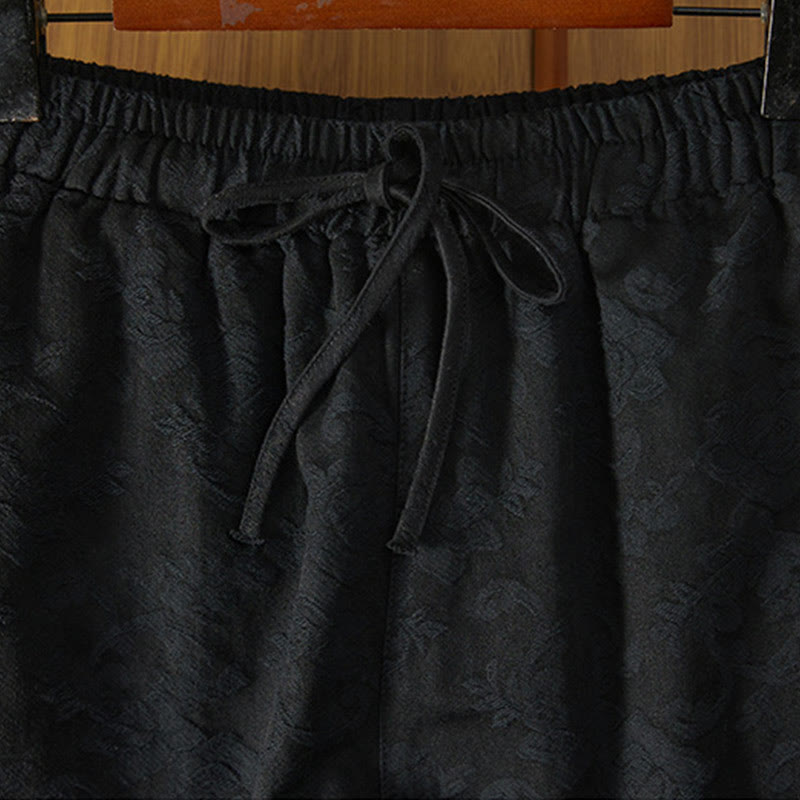 Winter Thermal Jacquard Floral Pattern Women's Wide Leg Cotton Pants With Pockets