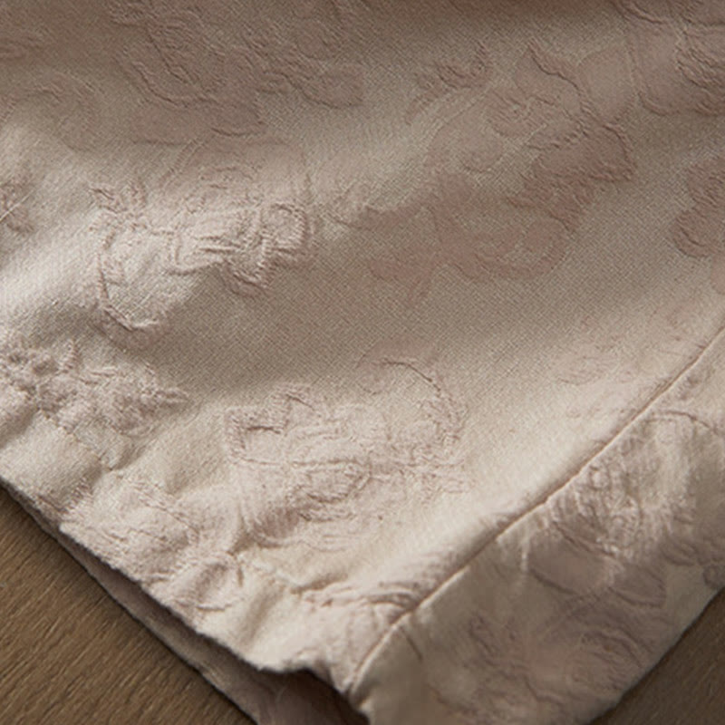 Winter Thermal Jacquard Floral Pattern Women's Wide Leg Cotton Pants With Pockets