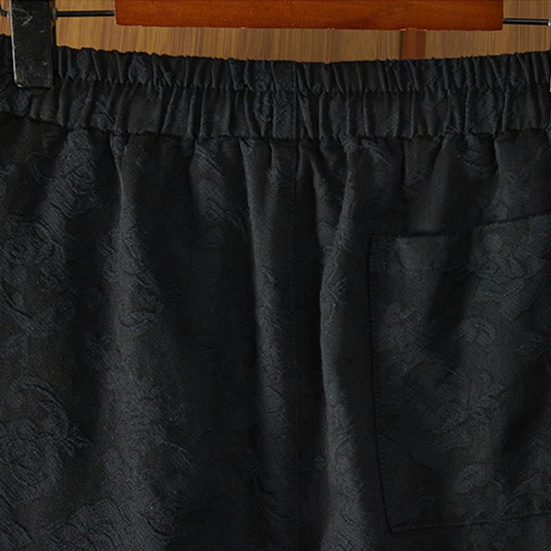 Winter Thermal Jacquard Floral Pattern Women's Wide Leg Cotton Pants With Pockets