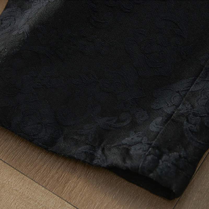 Winter Thermal Jacquard Floral Pattern Women's Wide Leg Cotton Pants With Pockets