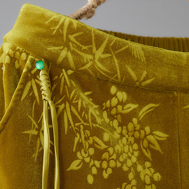 Women's Jacquard High Waist Design Wide Leg Cotton Fleece-Lined Pants With Pockets