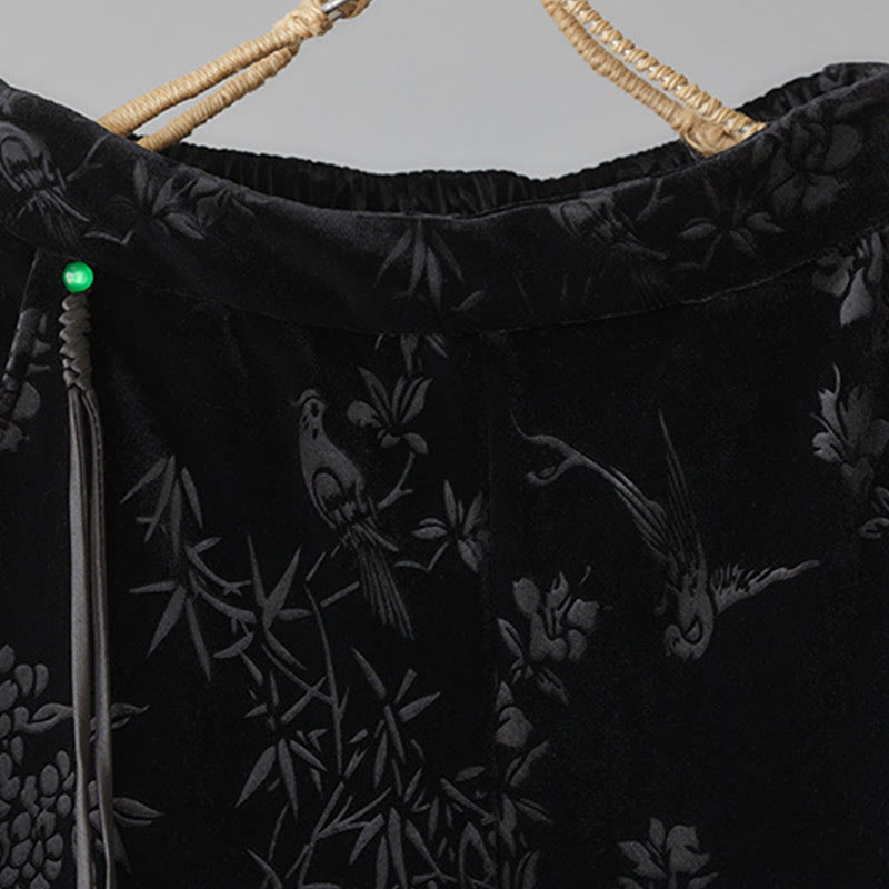 Women's Jacquard High Waist Design Wide Leg Cotton Fleece-Lined Pants With Pockets