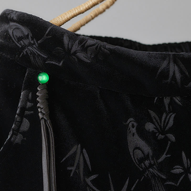 Women's Jacquard High Waist Design Wide Leg Cotton Fleece-Lined Pants With Pockets