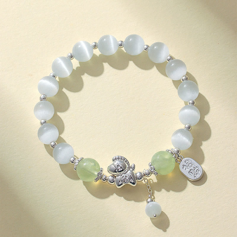 Natural Cat's Eye Gemstone Fu and Horse Symbol Beaded Bracelet