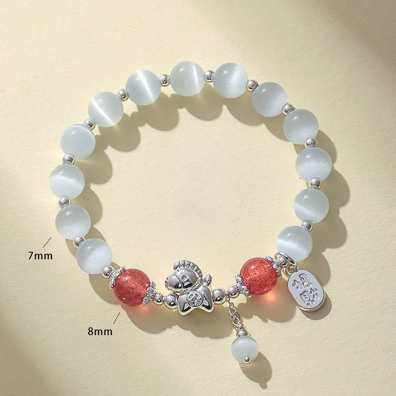 Natural Cat's Eye Gemstone Fu and Horse Symbol Beaded Bracelet