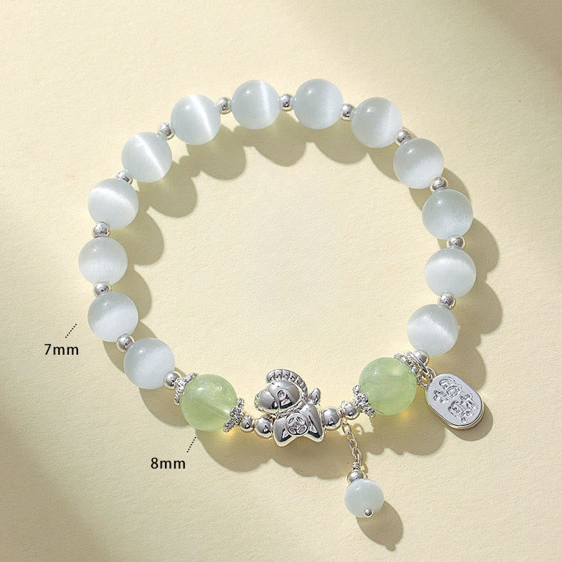 Natural Cat's Eye Gemstone Fu and Horse Symbol Beaded Bracelet