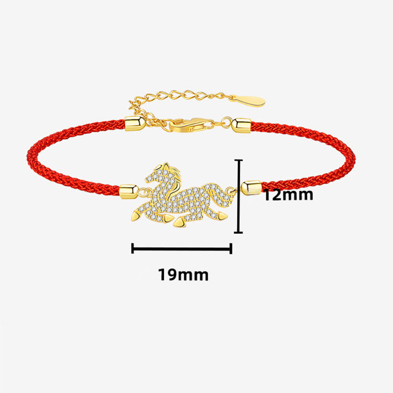 18K Gold Plated 925 Sterling Silver Red String Horse Bracelet with Zircon