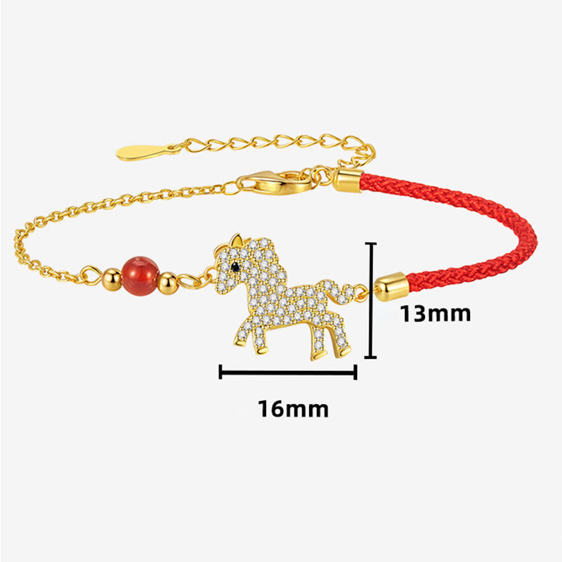 18k Gold & Sterling Silver Year of the Horse Red String Zircon Adjustable Bracelet