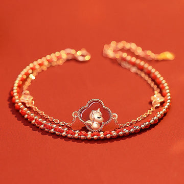 Year of the Horse 925 Sterling Silver Red String Hetian Jade & Agate Bracelet