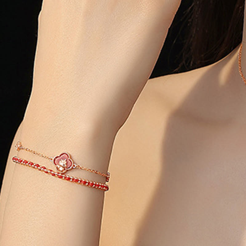 Year of the Horse 925 Sterling Silver Red String Hetian Jade & Agate Bracelet