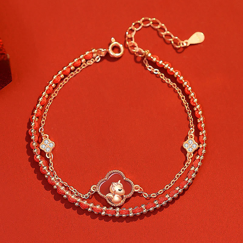 Year of the Horse 925 Sterling Silver Red String Hetian Jade & Agate Bracelet