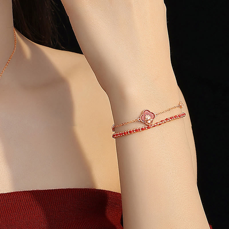 Year of the Horse 925 Sterling Silver Red String Hetian Jade & Agate Bracelet
