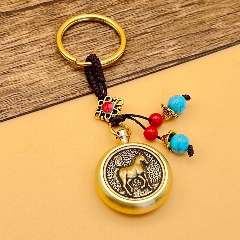 Year of the Horse Bringing in Wealth and Treasure Brass Key Chain