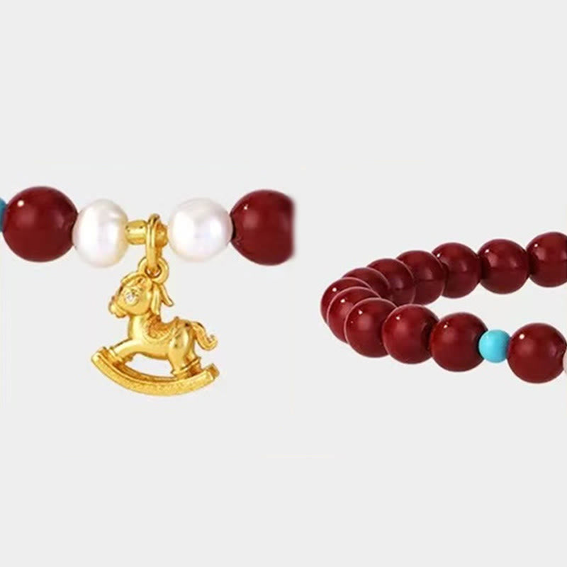 Year of the Horse Natural Cinnabar Pearl Blessing Bracelet