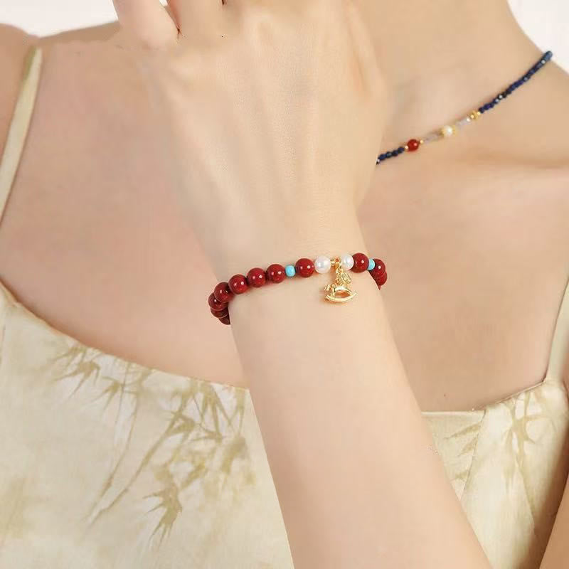 Year of the Horse Natural Cinnabar Pearl Blessing Bracelet