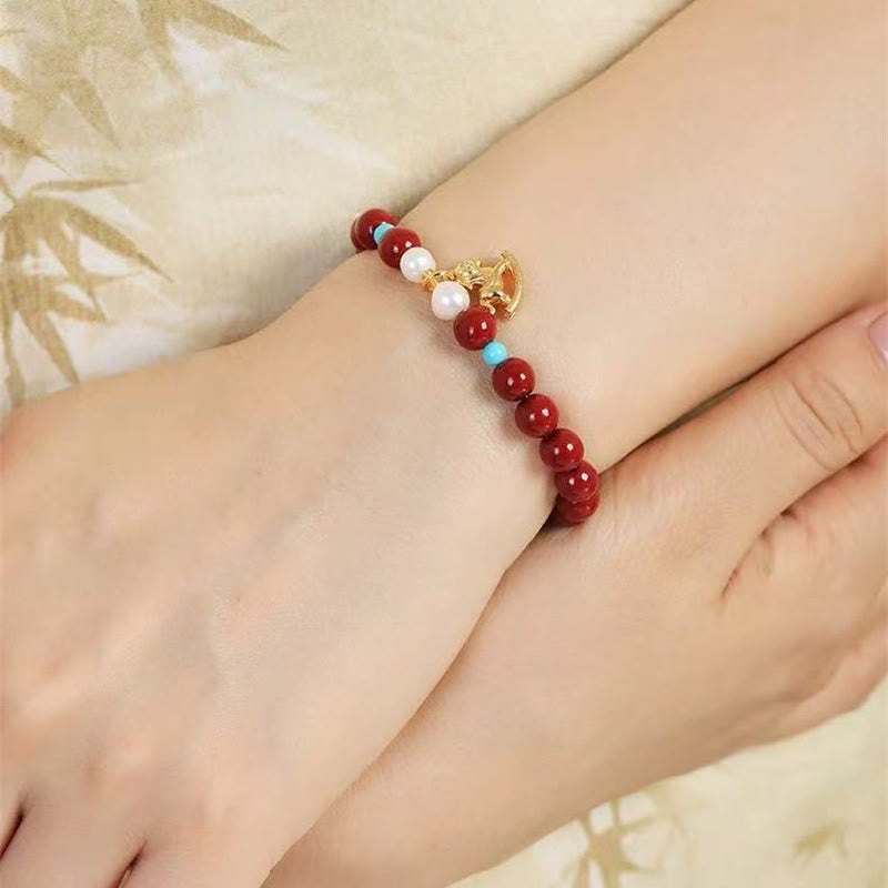 Year of the Horse Natural Cinnabar Pearl Blessing Bracelet