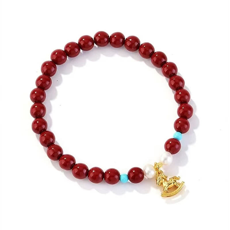 Year of the Horse Natural Cinnabar Pearl Blessing Bracelet