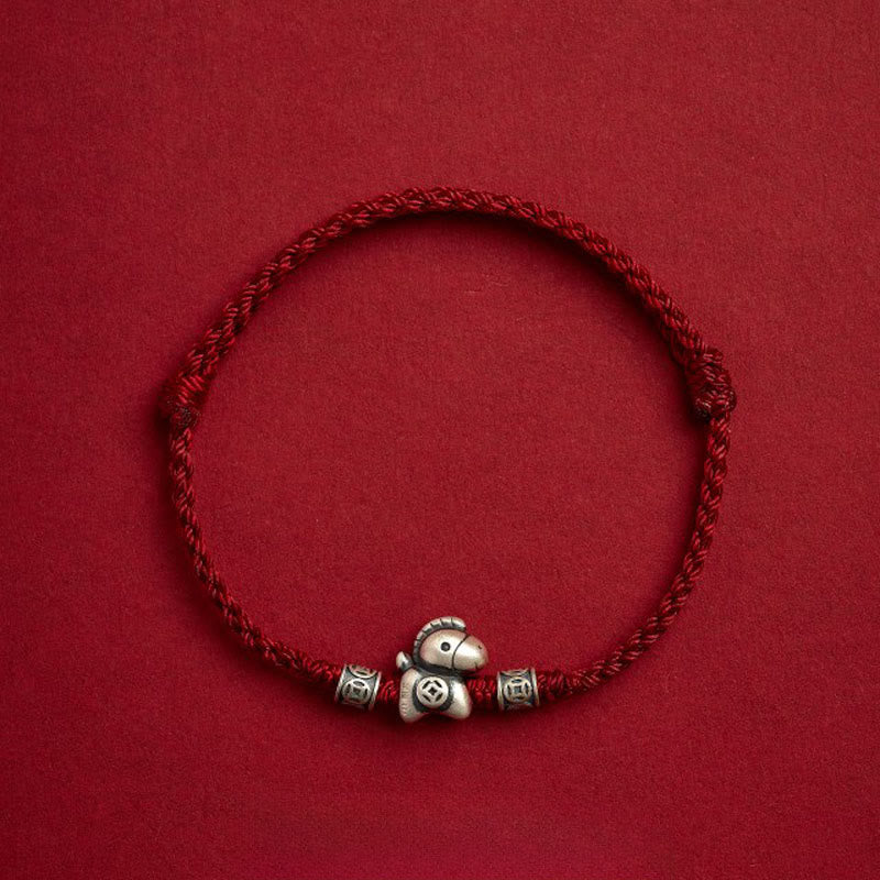 Year of the Horse 999 Sterling Silver String Braided Protection Bracelet