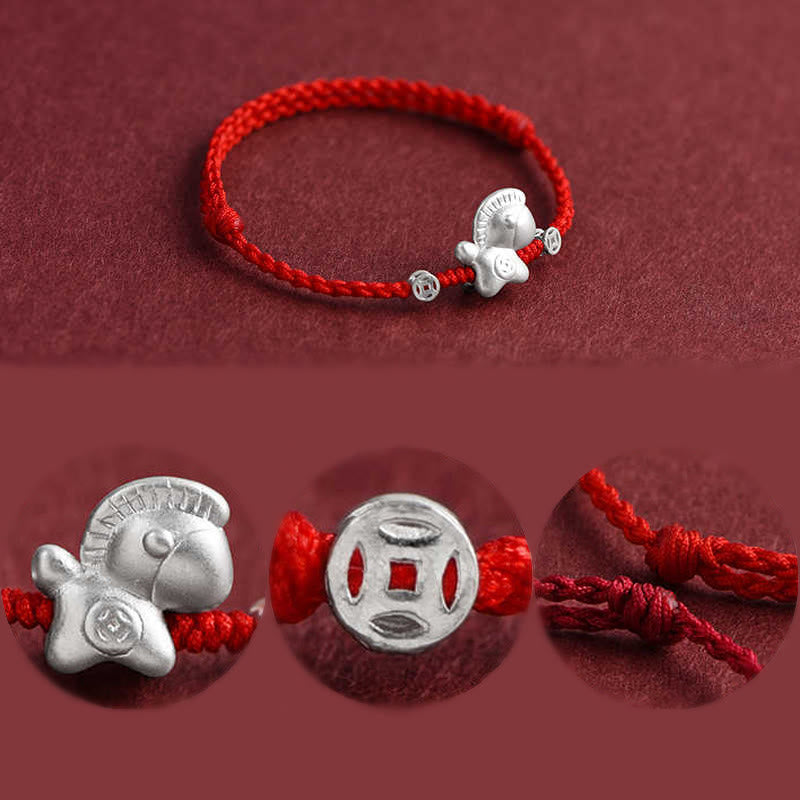 Year of the Horse 999 Sterling Silver Copper Coins Luck Rope Braided Bracelet Anklet