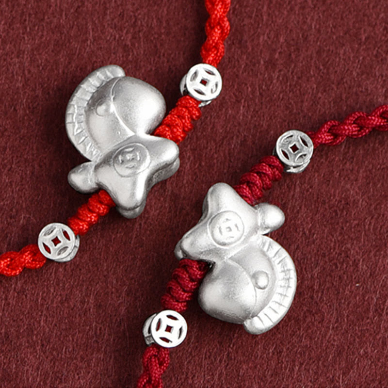 Year of the Horse 999 Sterling Silver Copper Coins Luck Rope Braided Bracelet Anklet
