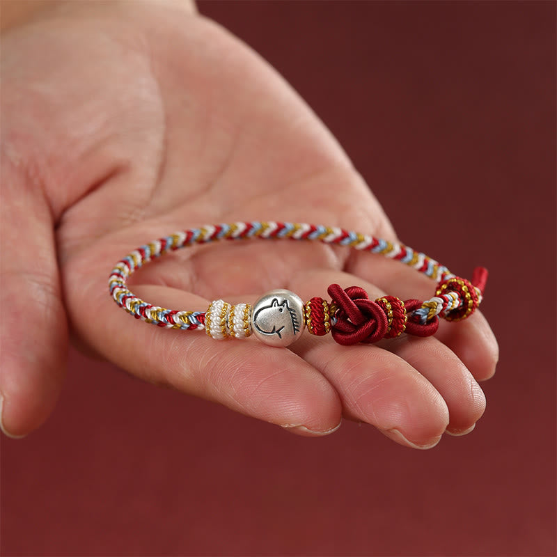 Year of the Horse 999 Sterling Silver Dunhuang Color String Braided Luck Bracelet