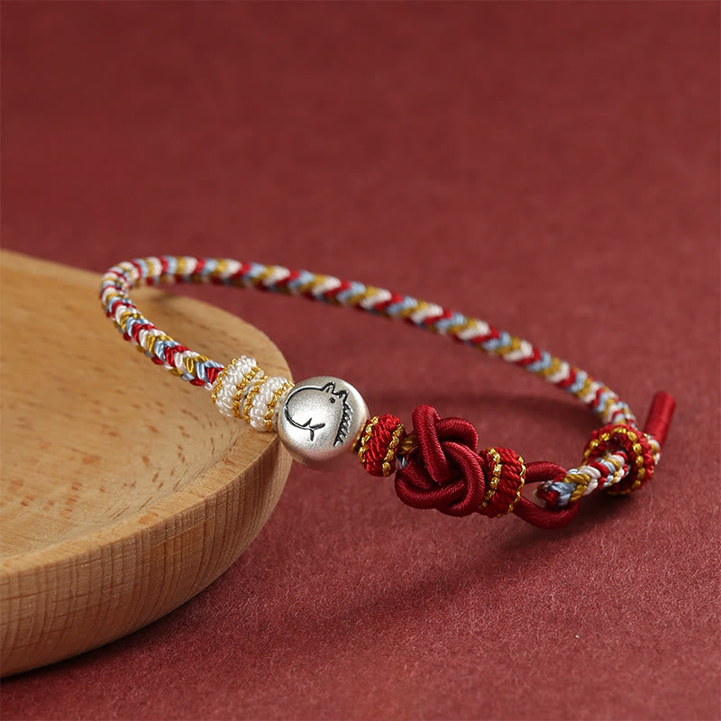Year of the Horse 999 Sterling Silver Dunhuang Color String Braided Luck Bracelet