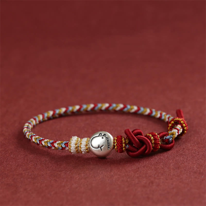 Year of the Horse 999 Sterling Silver Dunhuang Color String Braided Luck Bracelet