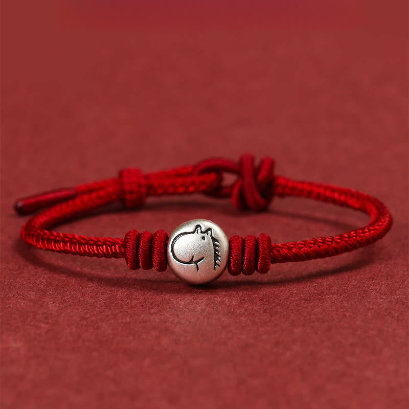 Year of the Horse 999 Sterling Silver Red String Braided Connection Bracelet
