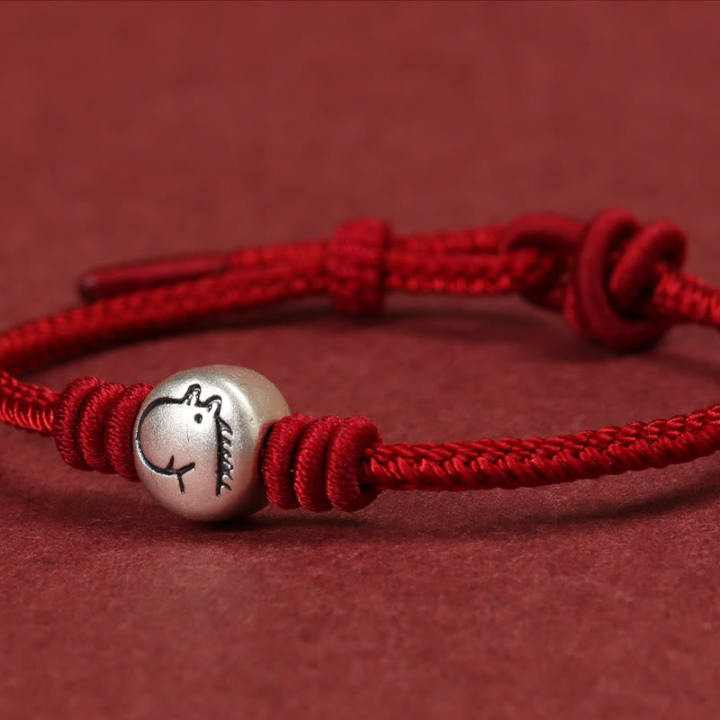 Year of the Horse 999 Sterling Silver Red String Braided Connection Bracelet