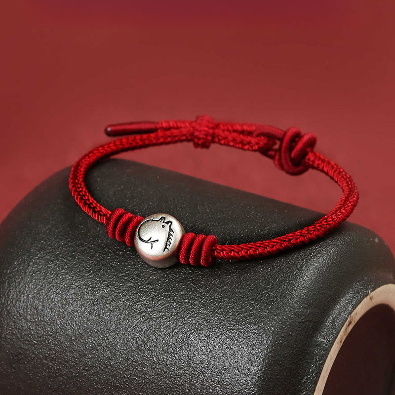 Year of the Horse 999 Sterling Silver Red String Braided Connection Bracelet