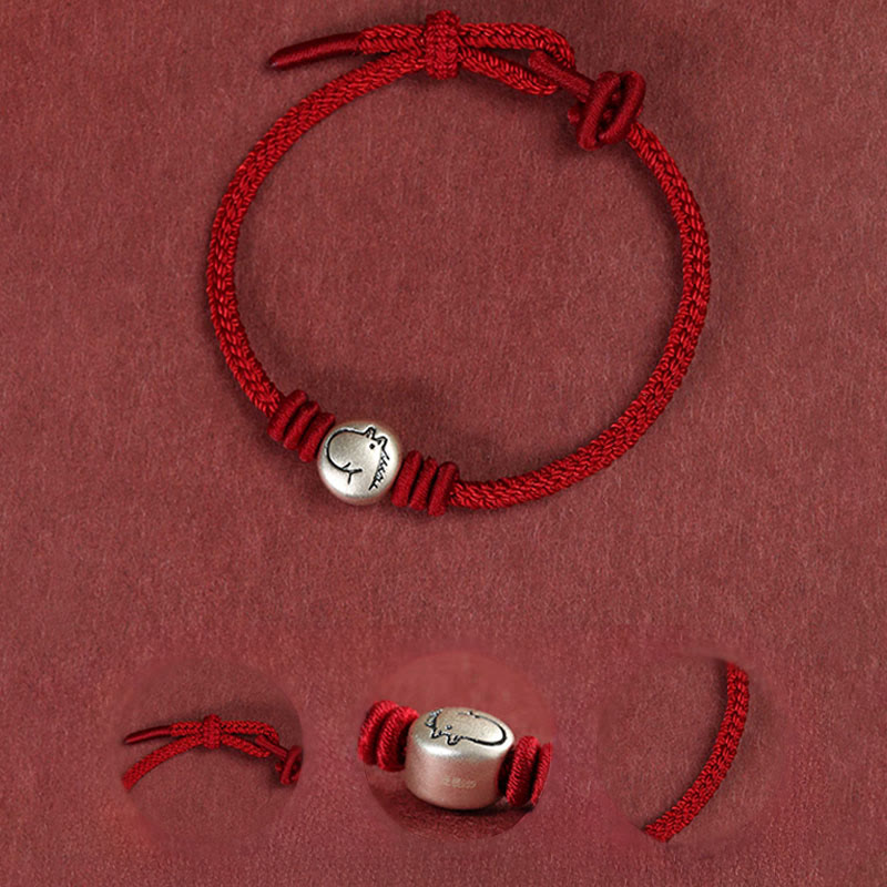Year of the Horse 999 Sterling Silver Red String Braided Connection Bracelet