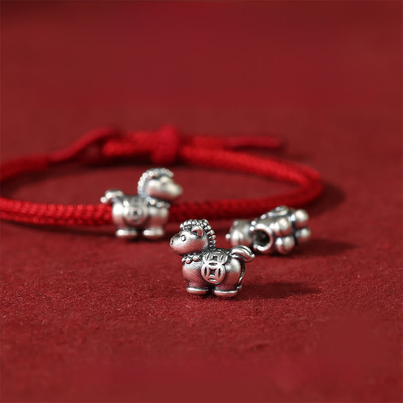 Year of the Horse 999 Sterling Silver Red String Copper Coins Braided Luck Bracelet