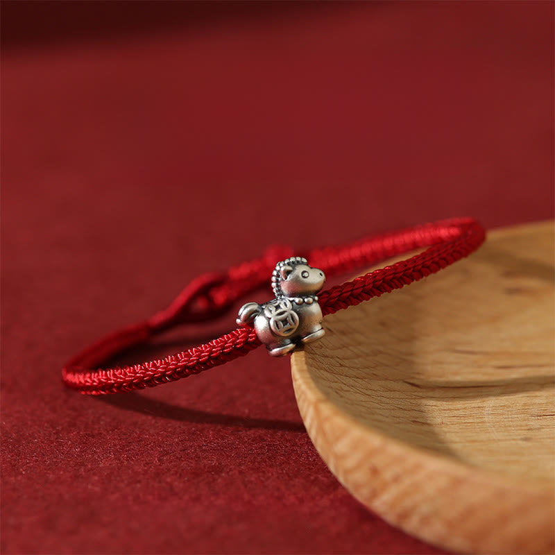 Year of the Horse 999 Sterling Silver Red String Copper Coins Braided Luck Bracelet