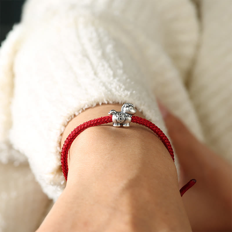 Year of the Horse 999 Sterling Silver Red String Copper Coins Braided Luck Bracelet
