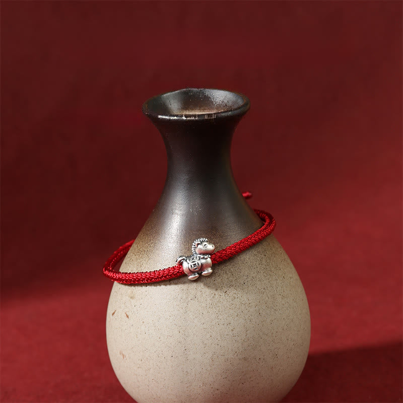 Year of the Horse 999 Sterling Silver Red String Copper Coins Braided Luck Bracelet