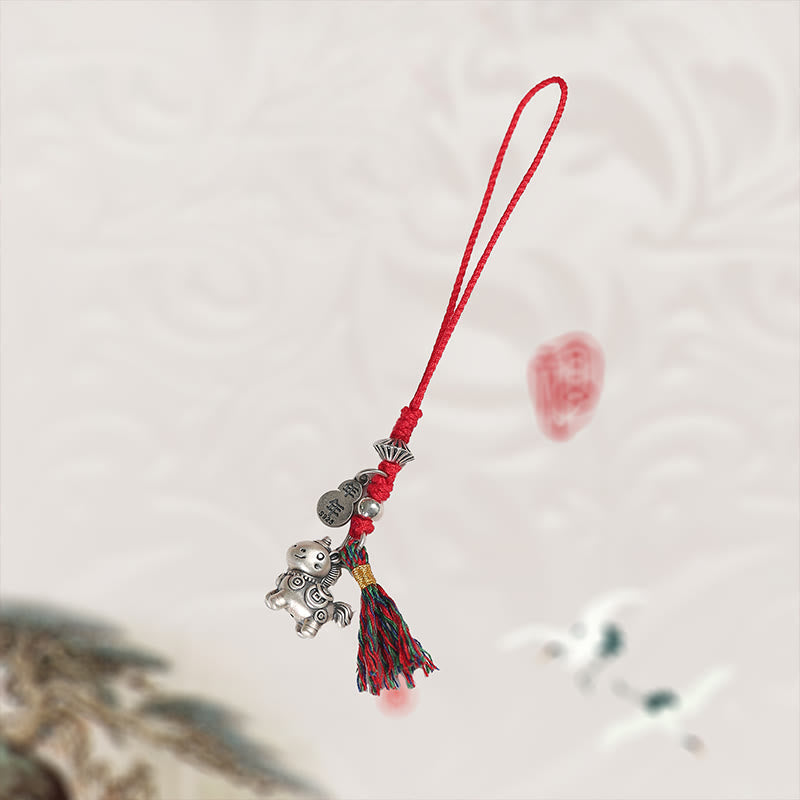 Year of the Horse 999 Sterling Silver Good Luck Copper Coins Phone Hanging Decoration