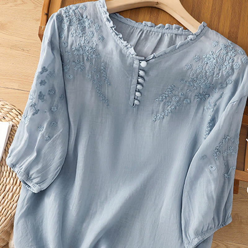 Tactile Embroidered Puff-Sleeve Meditation Shirt