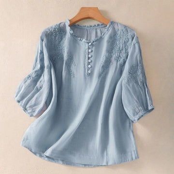 Tactile Embroidered Puff-Sleeve Meditation Shirt