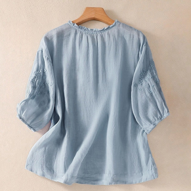 Tactile Embroidered Puff-Sleeve Meditation Shirt