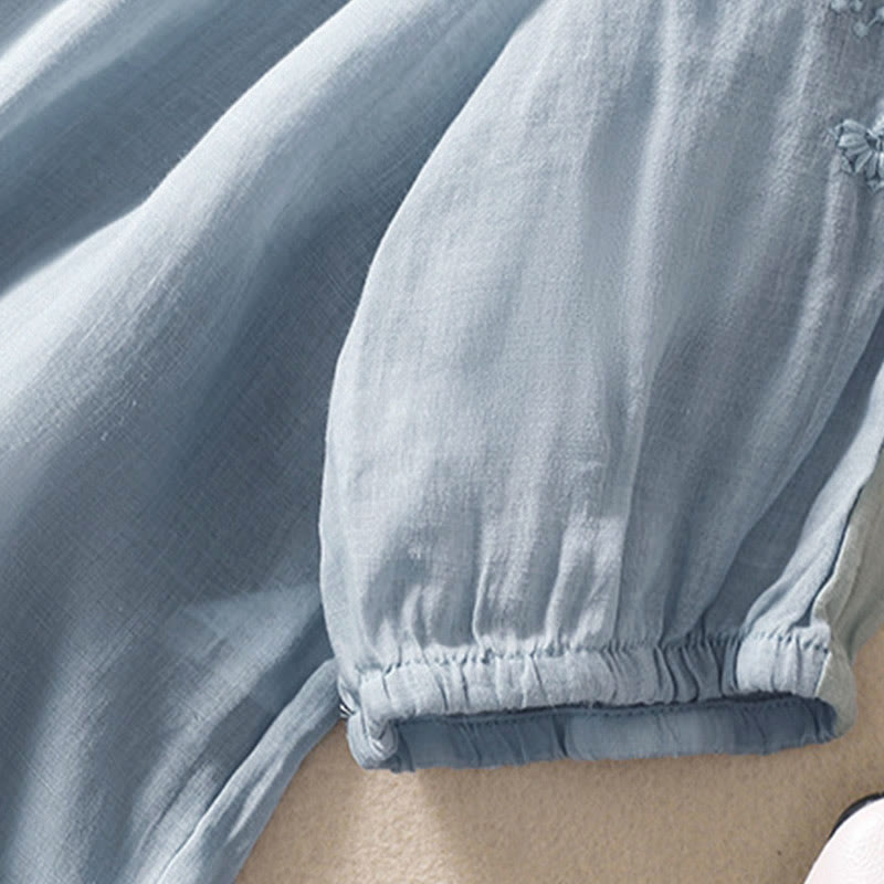 Tactile Embroidered Puff-Sleeve Meditation Shirt