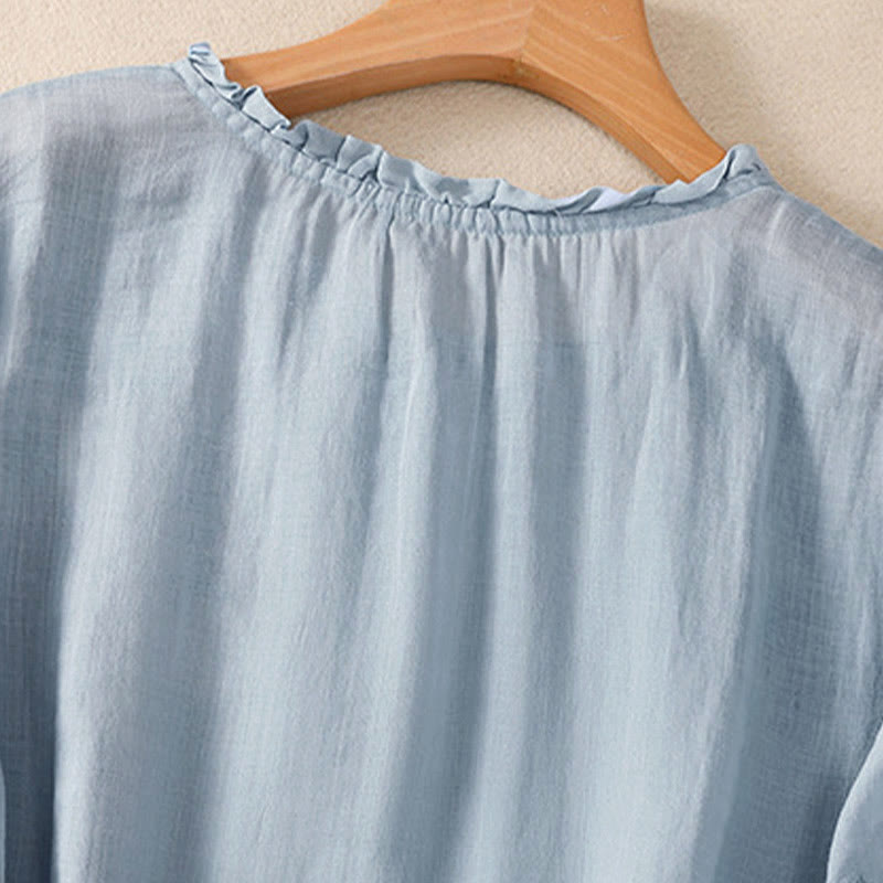 Tactile Embroidered Puff-Sleeve Meditation Shirt