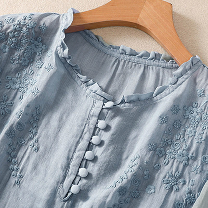 Tactile Embroidered Puff-Sleeve Meditation Shirt