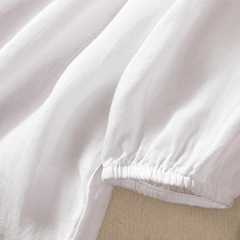 Tactile Embroidered Puff-Sleeve Meditation Shirt