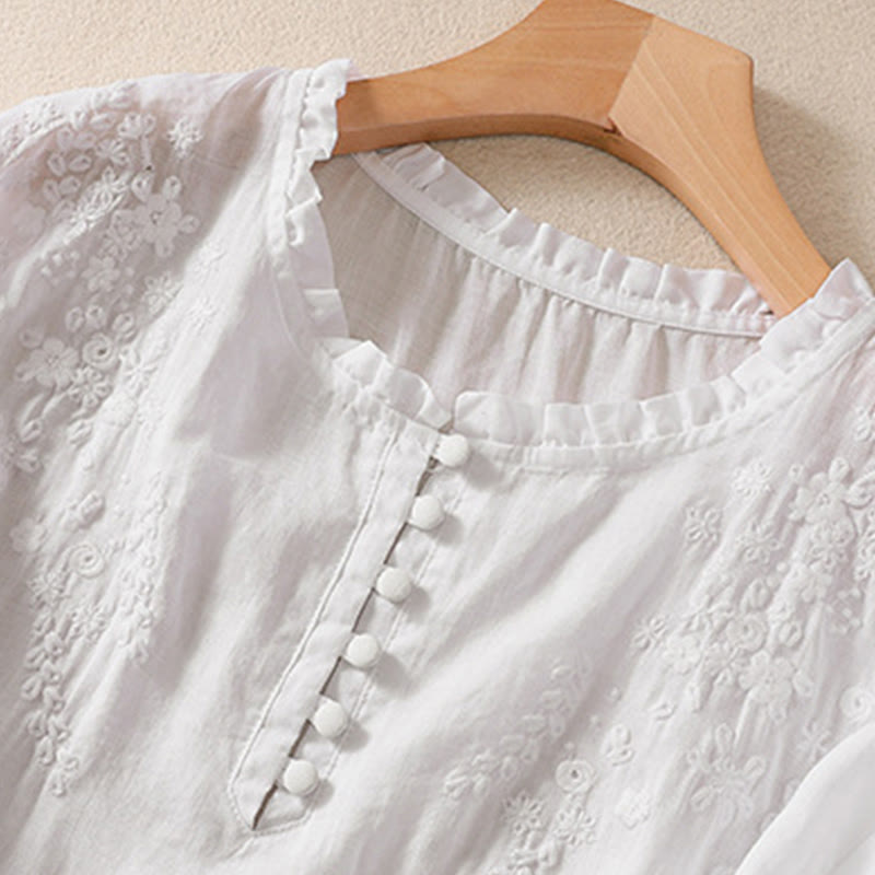 Tactile Embroidered Puff-Sleeve Meditation Shirt