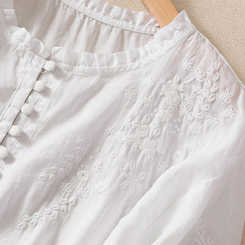 Tactile Embroidered Puff-Sleeve Meditation Shirt