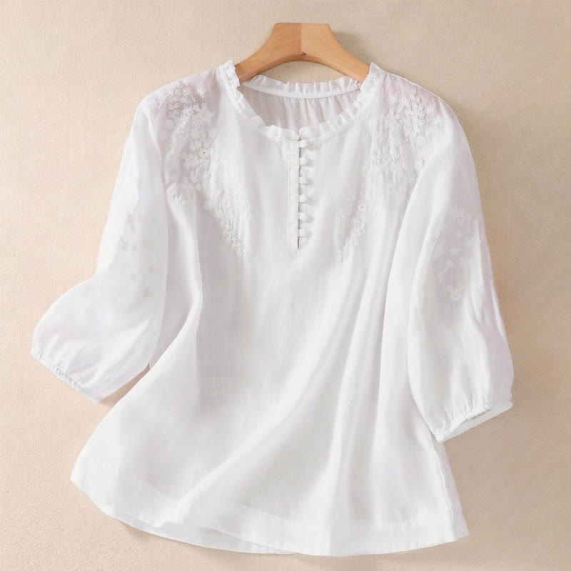 Tactile Embroidered Puff-Sleeve Meditation Shirt