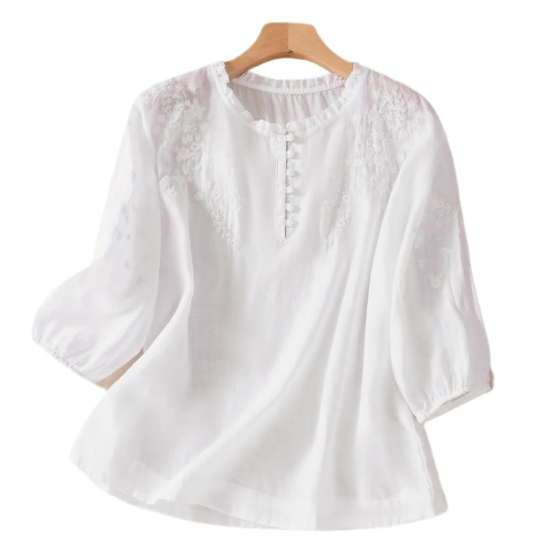 Tactile Embroidered Puff-Sleeve Meditation Shirt