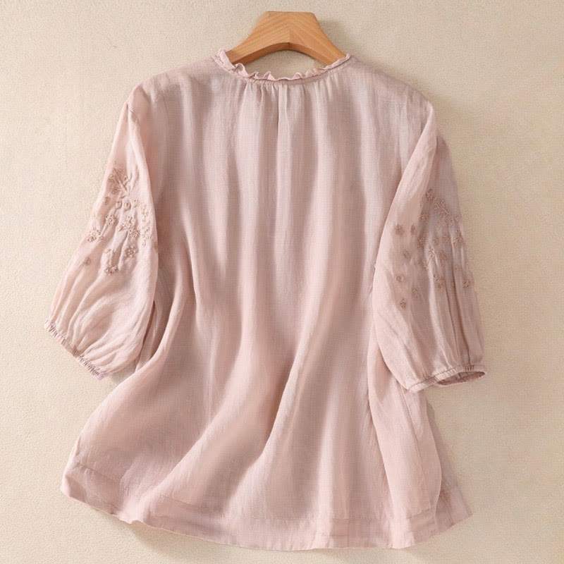 Tactile Embroidered Puff-Sleeve Meditation Shirt