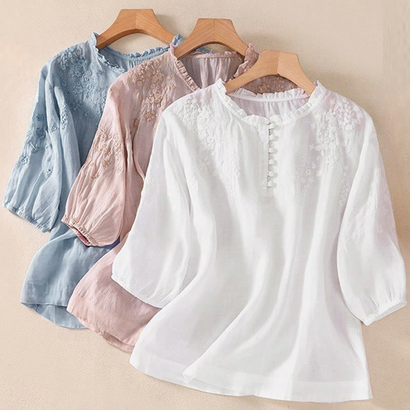 Tactile Embroidered Puff-Sleeve Meditation Shirt