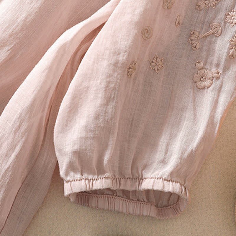 Tactile Embroidered Puff-Sleeve Meditation Shirt